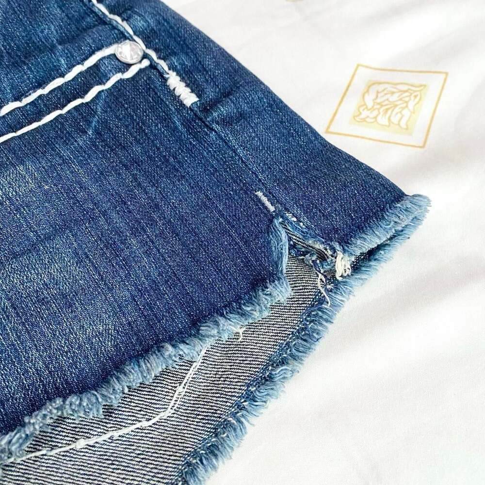 vintage 2000s ultra low rise dark wash denim shorts - Picture 7 of 8